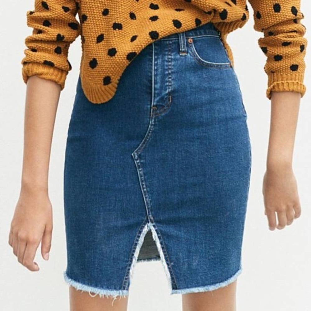 Madewell Size‎ 26 Stretch Denim Pegged Skirt Cutout Edition Raw Hem Medium Wash